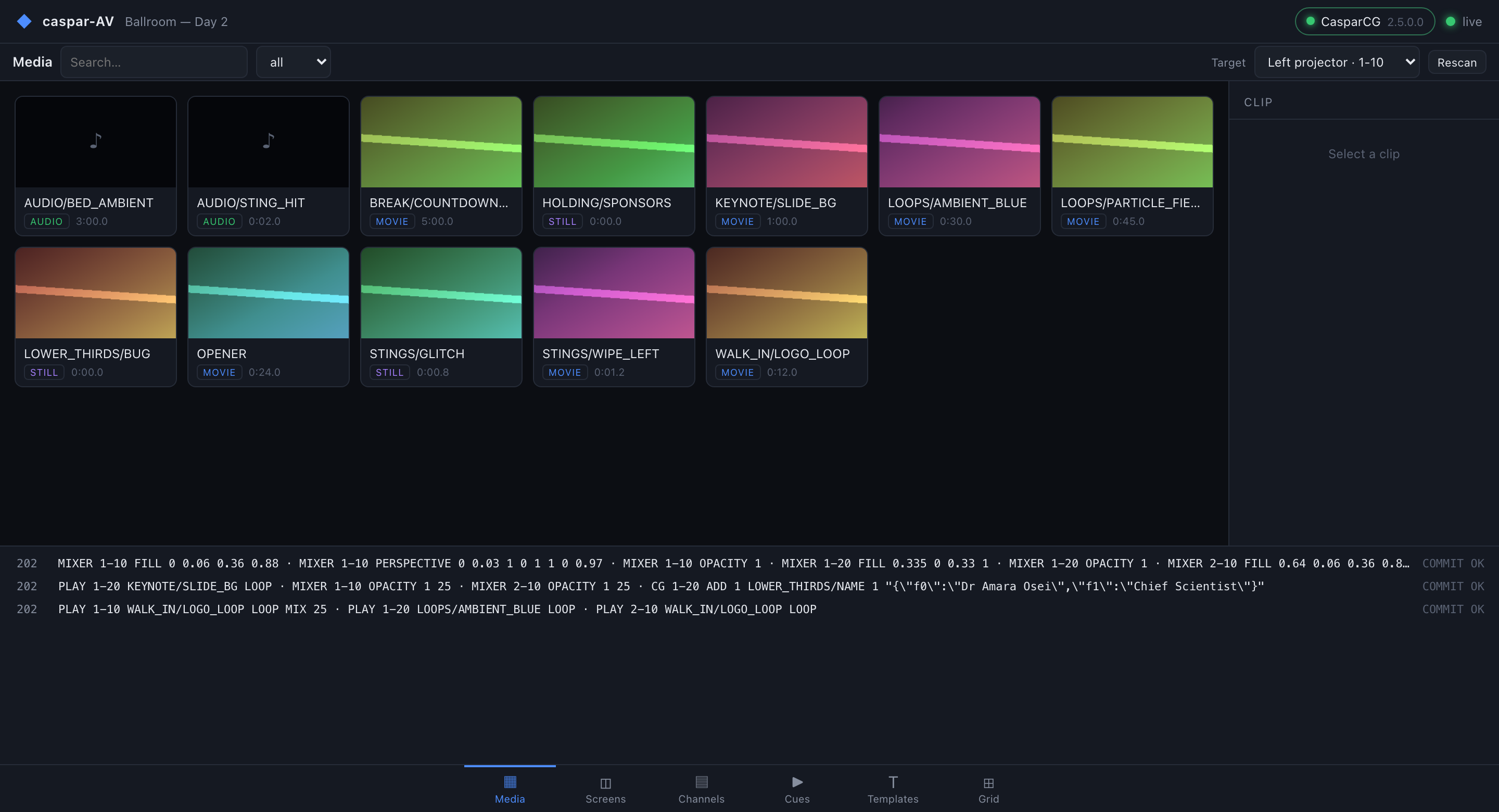The Media page: the media-scanner library with thumbnails.