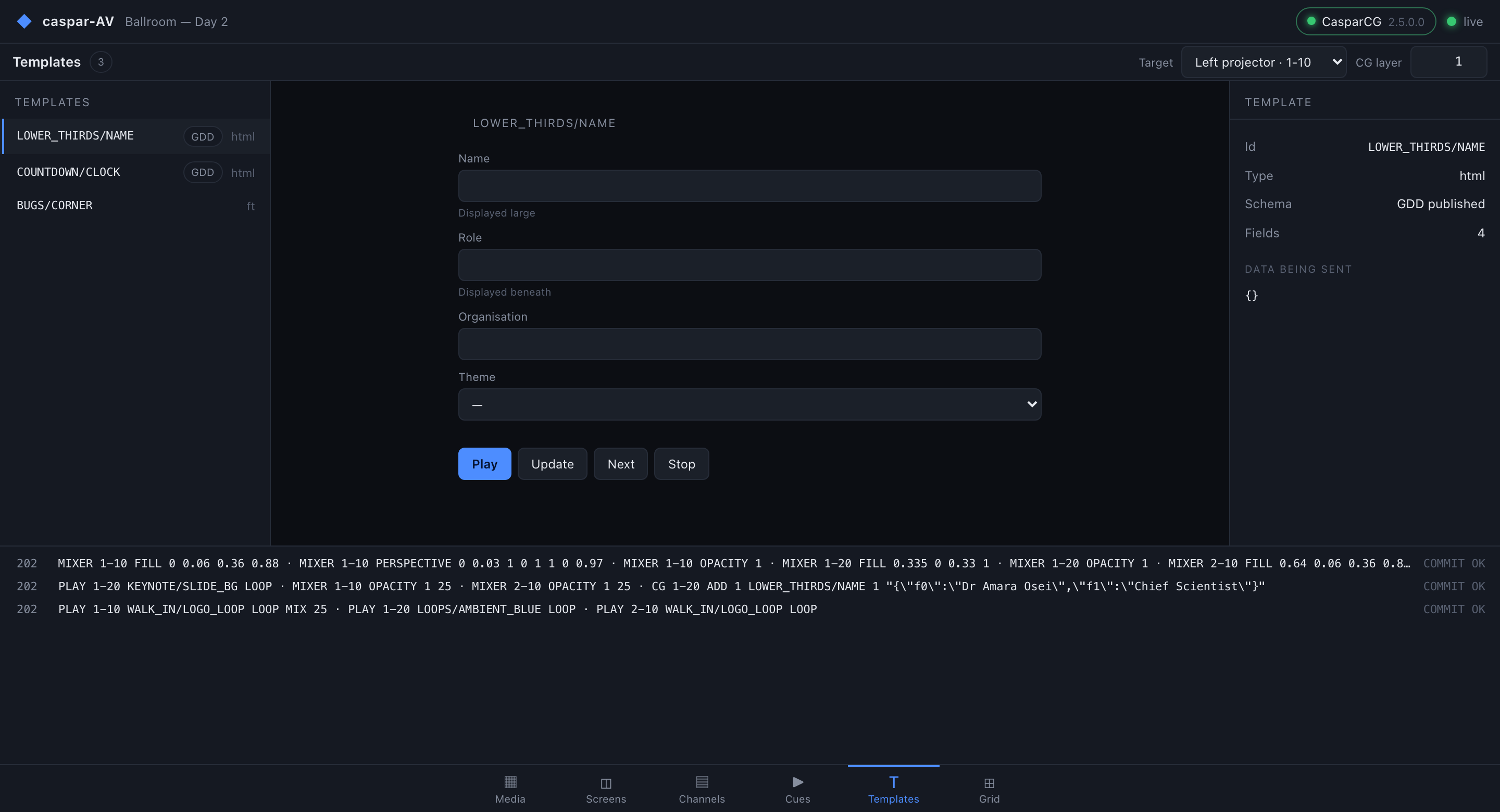 The Templates page: a template’s GDD schema rendered as a data form.