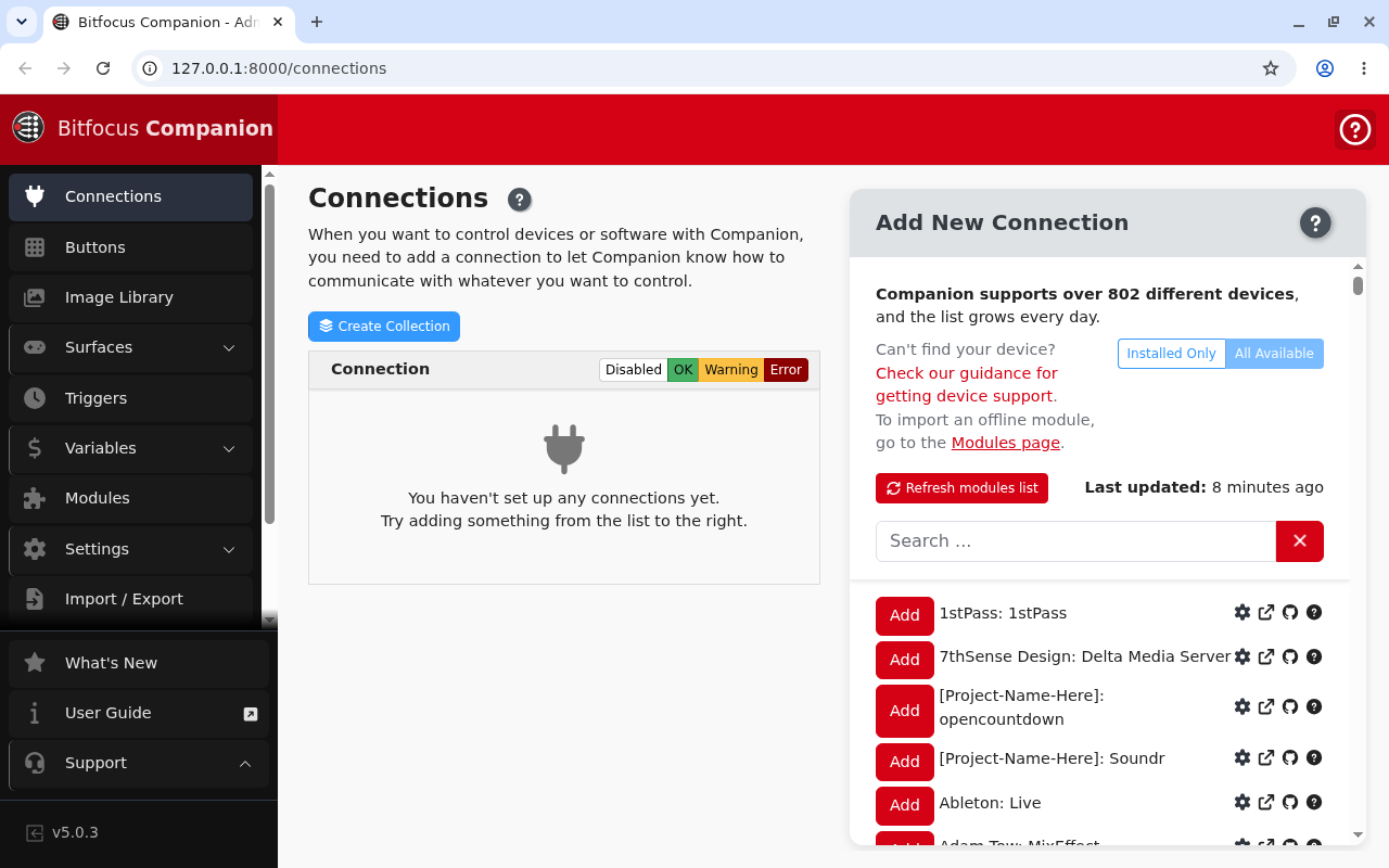 Companion’s admin UI on the appliance’s HDMI output