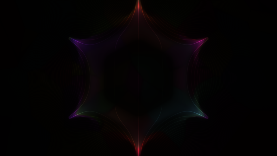 Cusp Leak: a six-pointed star of faint coloured light, the jets running out towards the corners along the field lines
