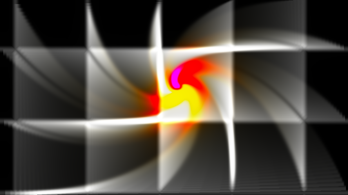 Nested frames curling into a spiral, the centre saturated