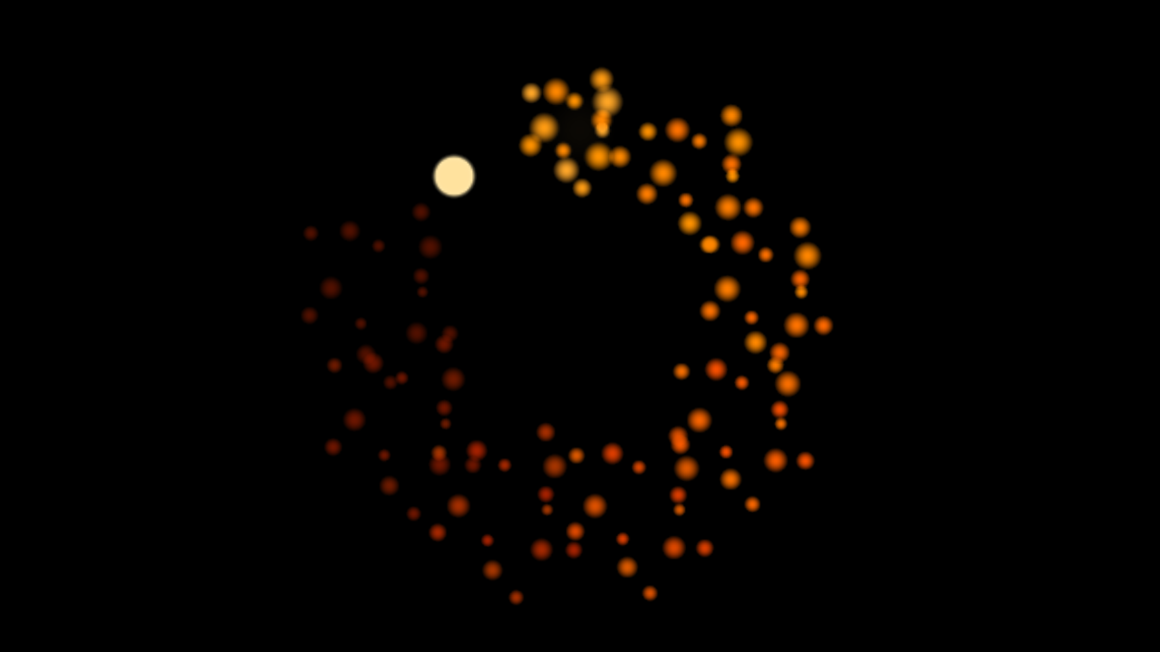 Nine copies of a burst on a ring, each one frame behind the last