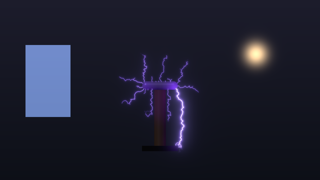 SW Flyback Over: a Tesla coil over a test clip, its streamers reaching into the picture