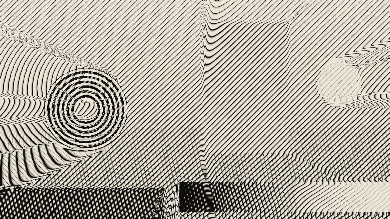 The harness’s test card as an engraving: rings, a flat panel, a disc and a tone ramp
