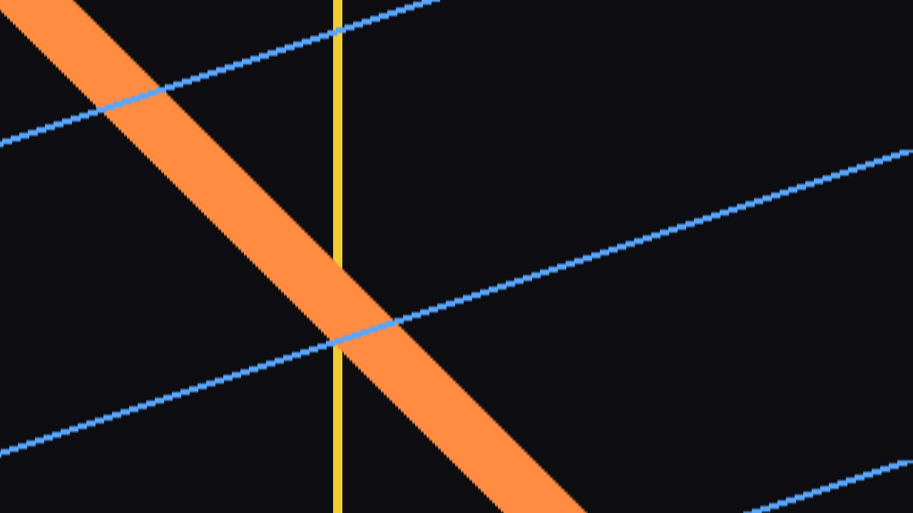 The same card on the vertical axis: a broad orange diagonal band, thin blue diagonals, and one vertical yellow streak