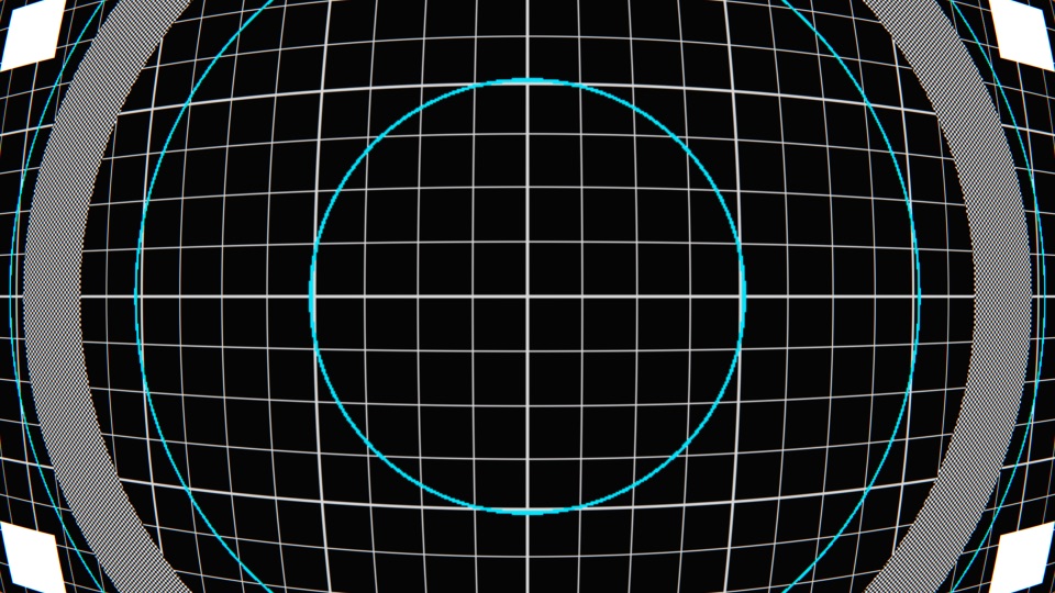 The repo’s geometry test card through the default equidistant lens: the grid shows the shape of the distortion, the rings confirm the map stays radial, and the frame stays full.