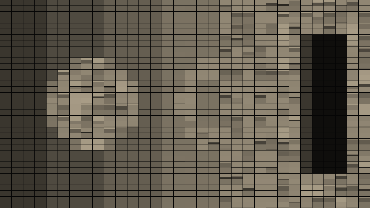 The harness’s test card on a board of 32 by 18 flap cells, a ripple of half-flipped cells running across the gradient