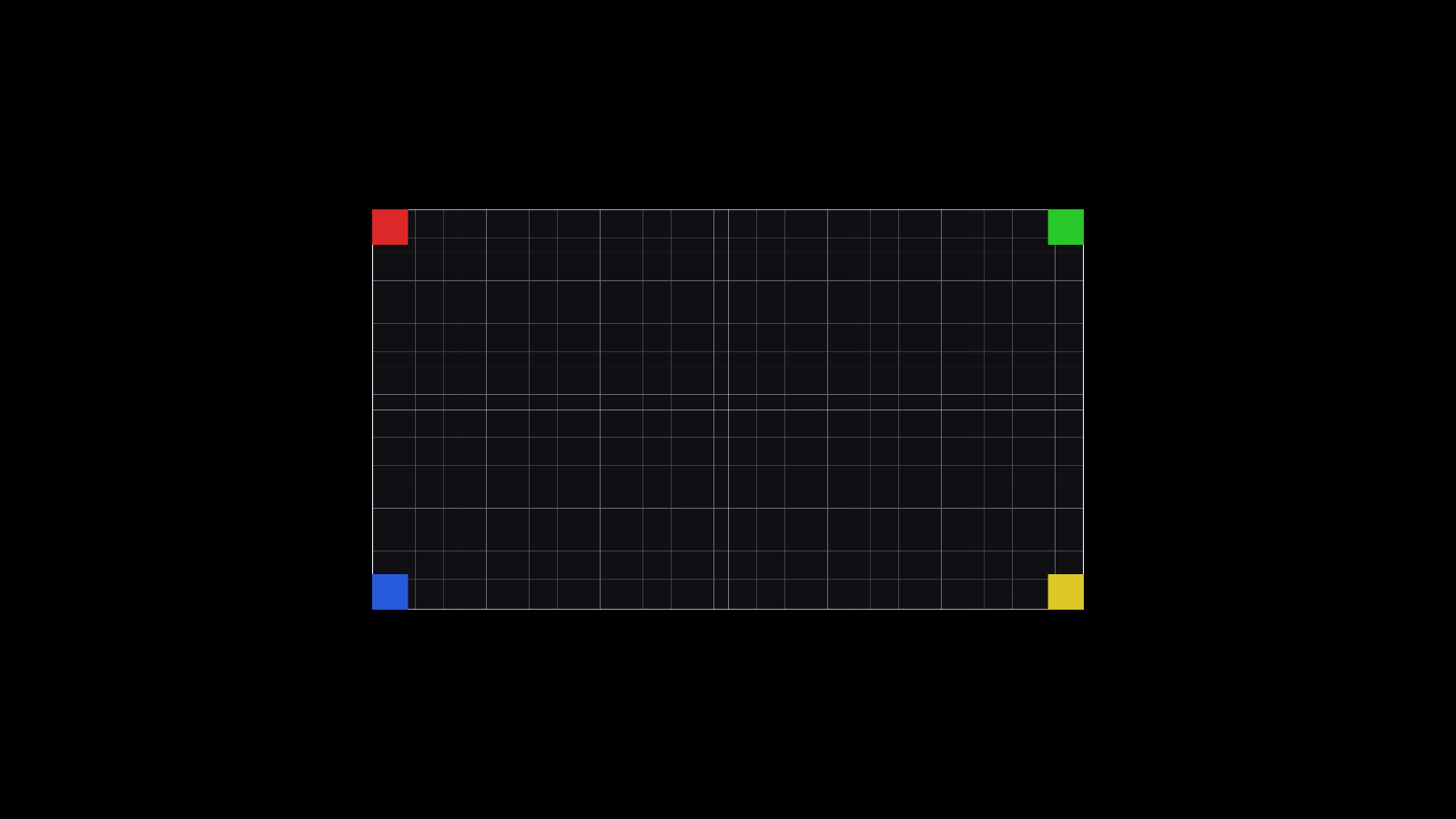 The previz view: the same rig as a surface in 3D space, seen through the camera.