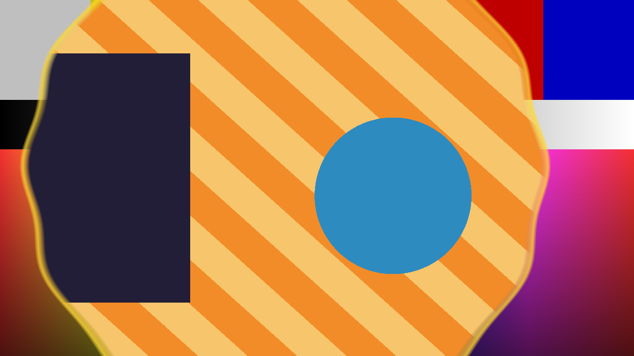 A soft circle wipe with a modulated border, revealing one test card over another
