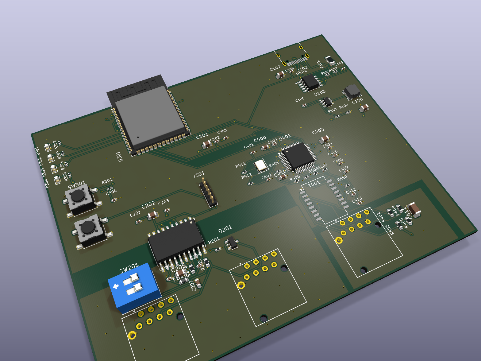 CANary rev A board, isometric render