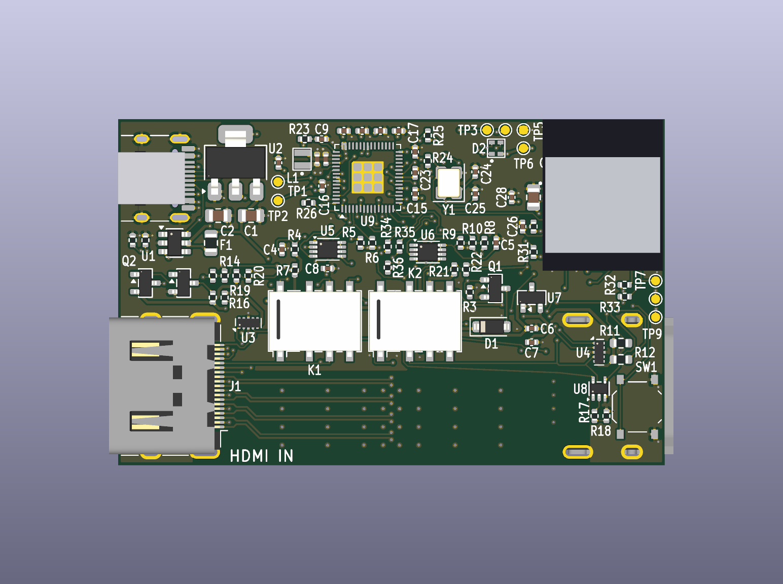 Cuckoo Rev A board, top view render showing component placement
