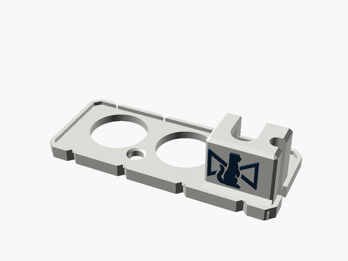 Render of the BiDi micro-USB guard on its own: a flat plate with two large holes for the BNCs, a small LED window between them, and a tower at one end with a slot in its top and one open side