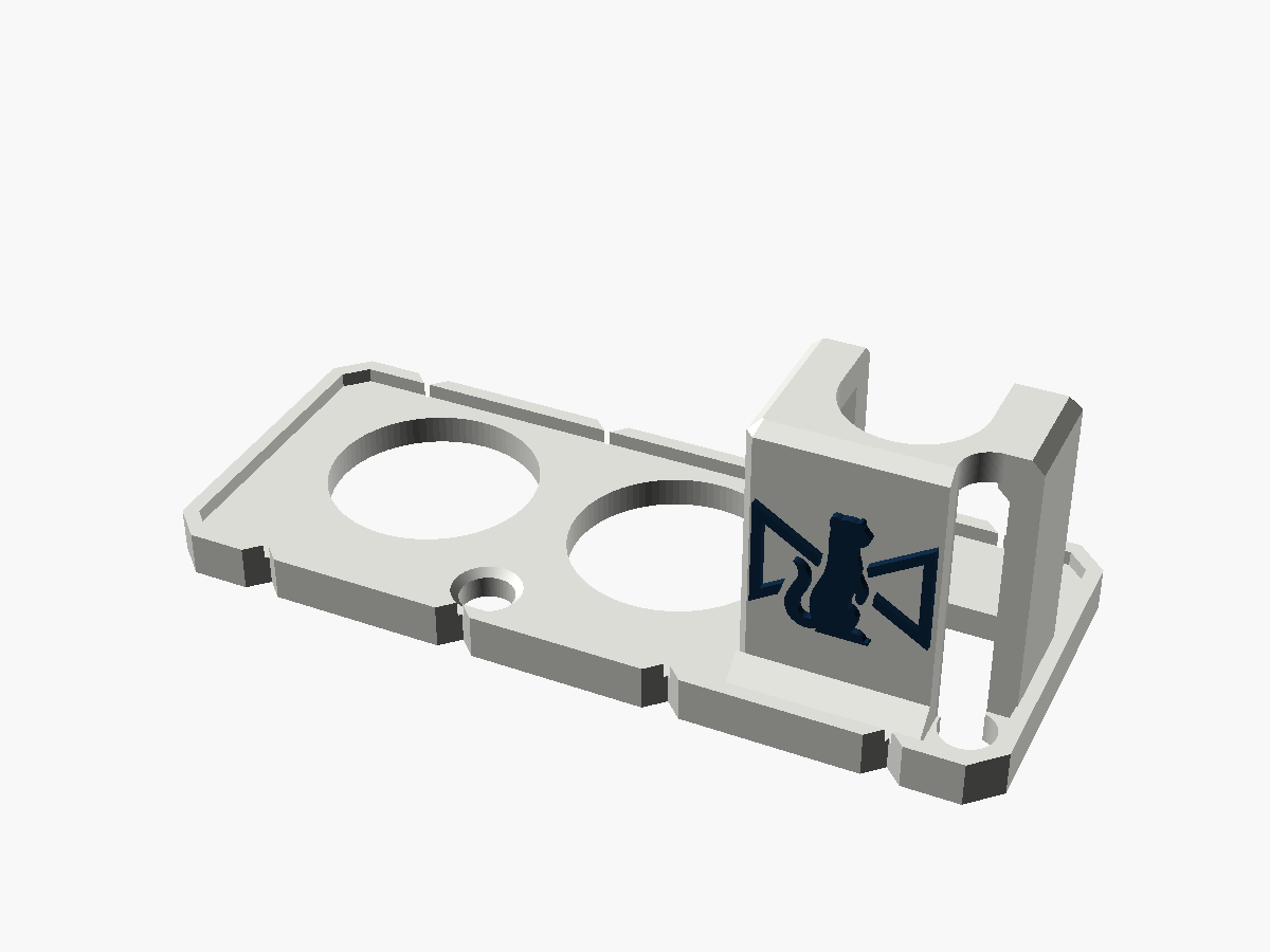 Render of the BiDi USB guard on its own: a flat plate with two large holes for the BNCs, a small LED window between them, and a tower at one end with a slot in its top and one open side