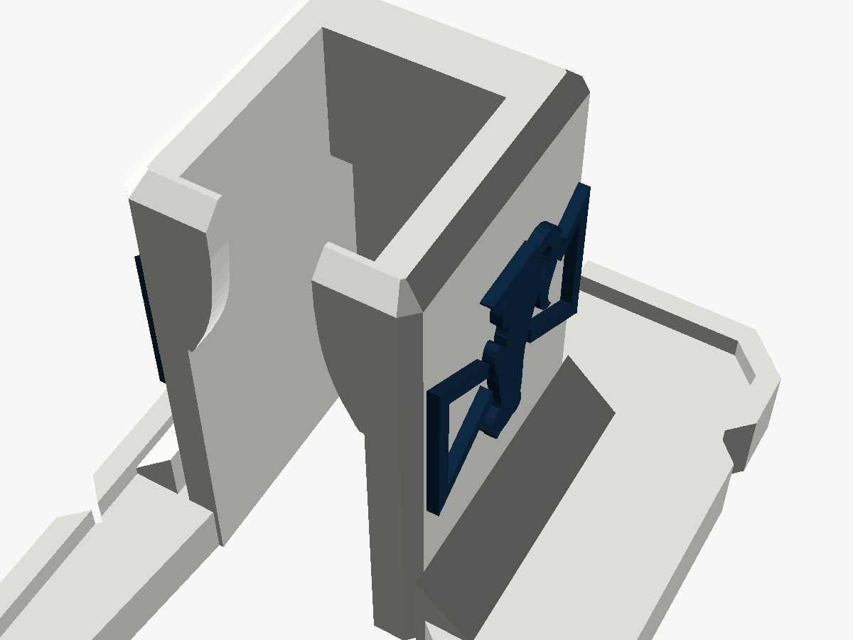 Close render looking into the top of the tower, showing the two lips at its open end and the back wall leaning in