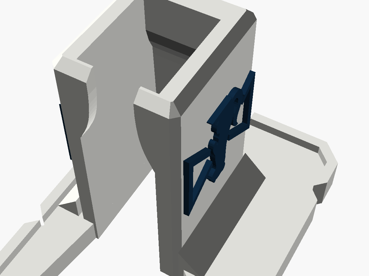 Close render looking into the top of the tower, showing the two lips at its open end and the back wall leaning in