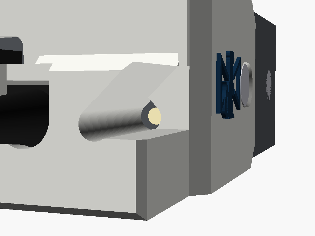 Close render of the power LED showing through the window in the side of the tower