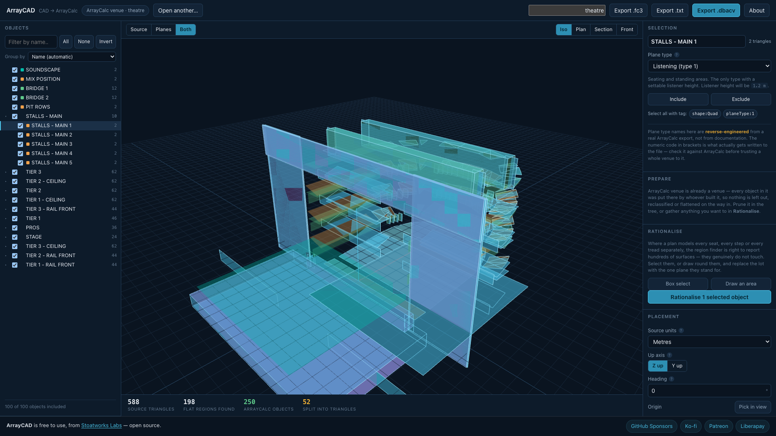 ArrayCAD — A CAD model or a PDF plan in, ArrayCalc or Soundvision out