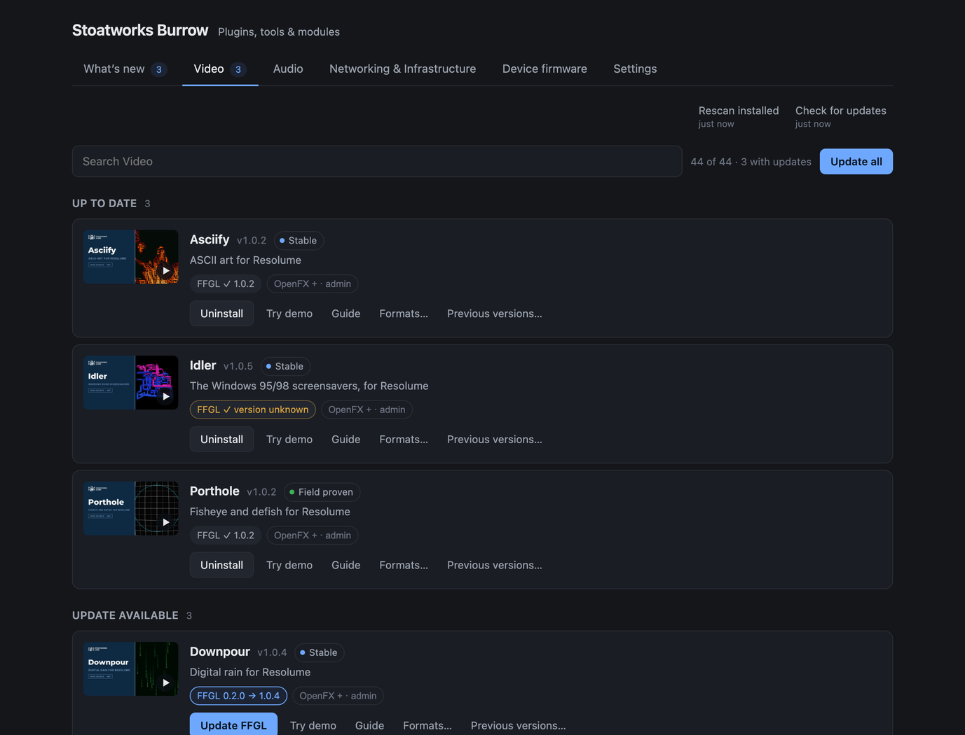 Stoatworks Burrow — One list for every plugin, tool and module
