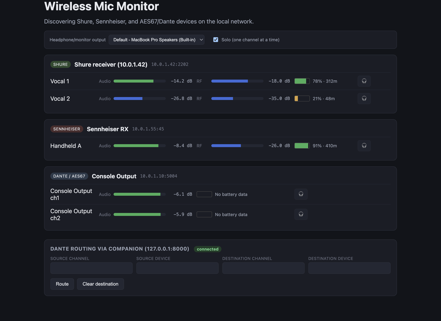 MicWizard — Wireless mic fleet monitor