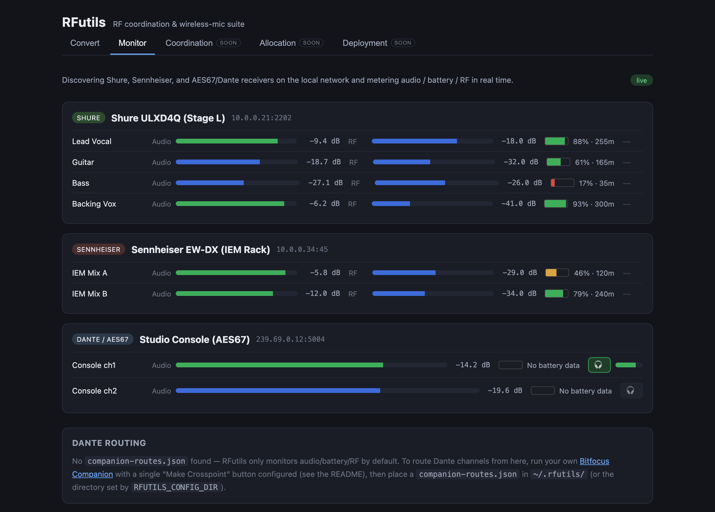 RFutils — RF coordination & mic monitoring