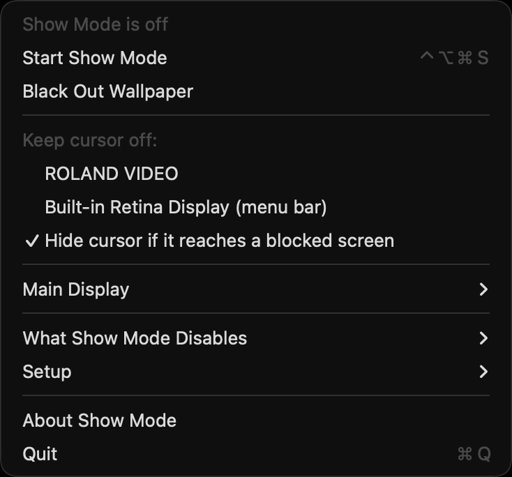 Show Mode — One click to lock a Mac down for a show