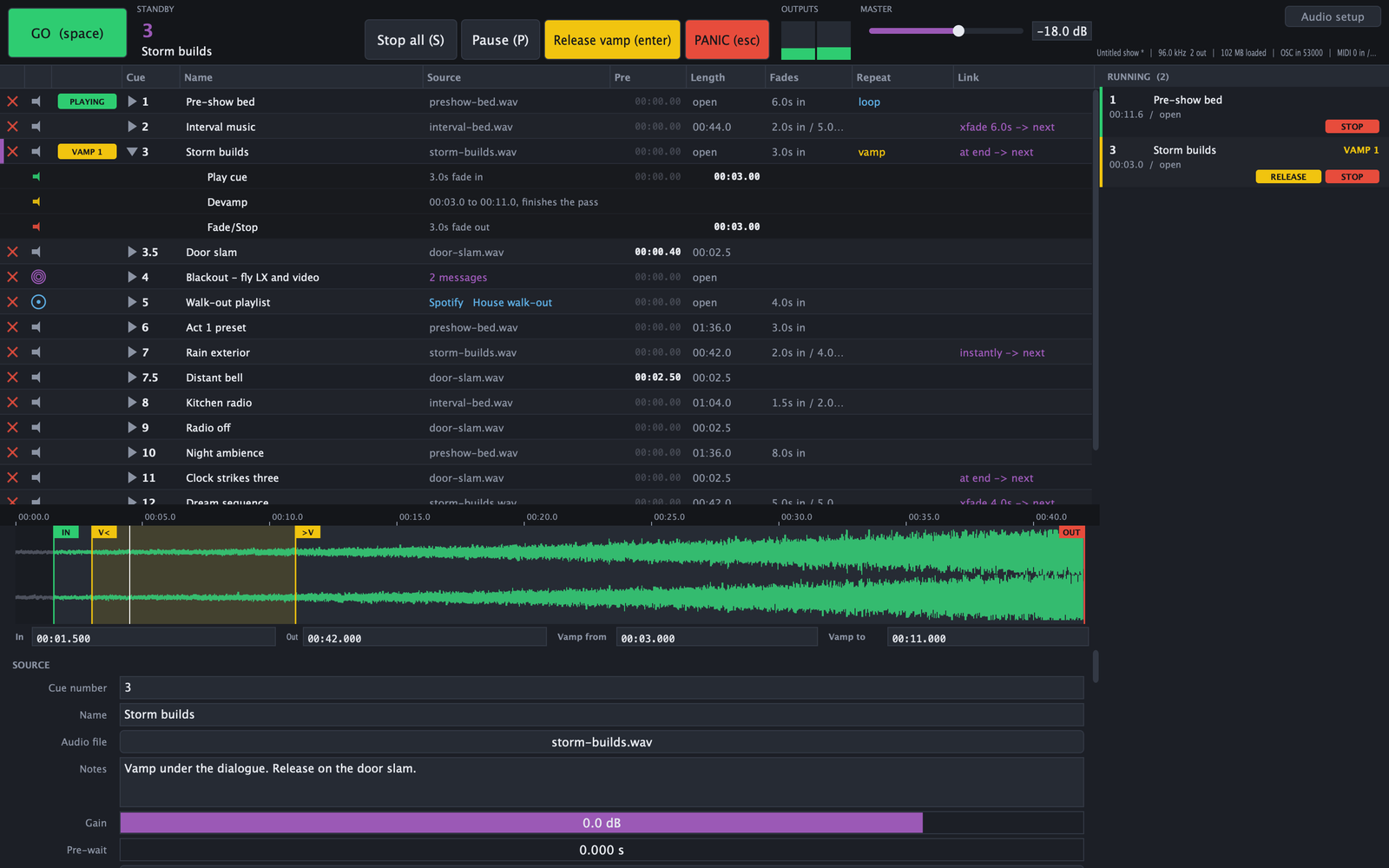 SimpleCue — Audio cue player for theatre
