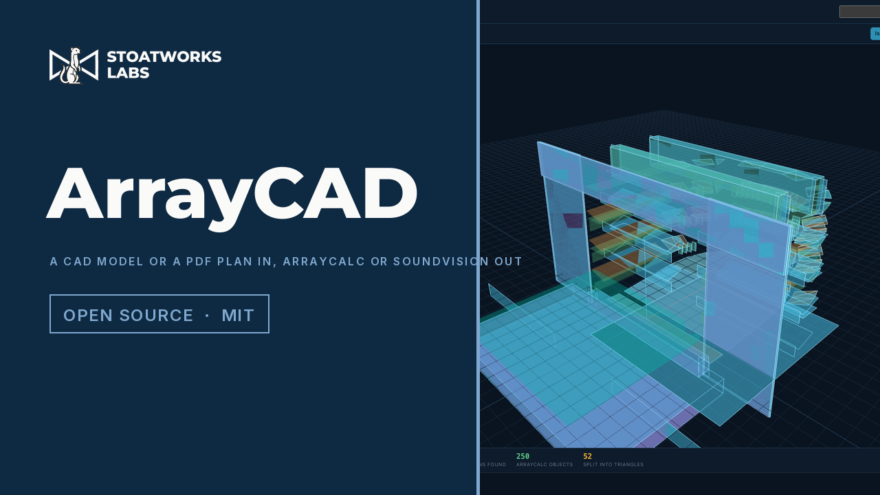 ArrayCAD — A CAD model or a PDF plan in, ArrayCalc or Soundvision out