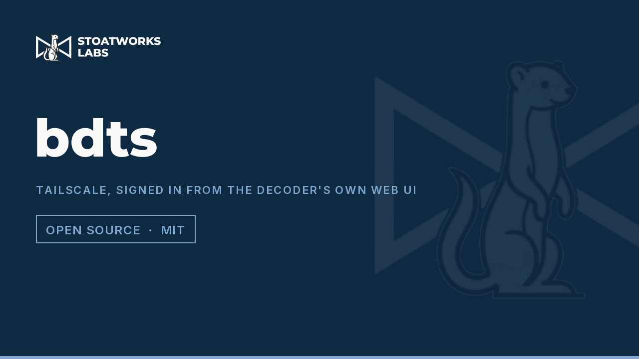 bdts — Tailscale, signed in from the decoder's own web UI