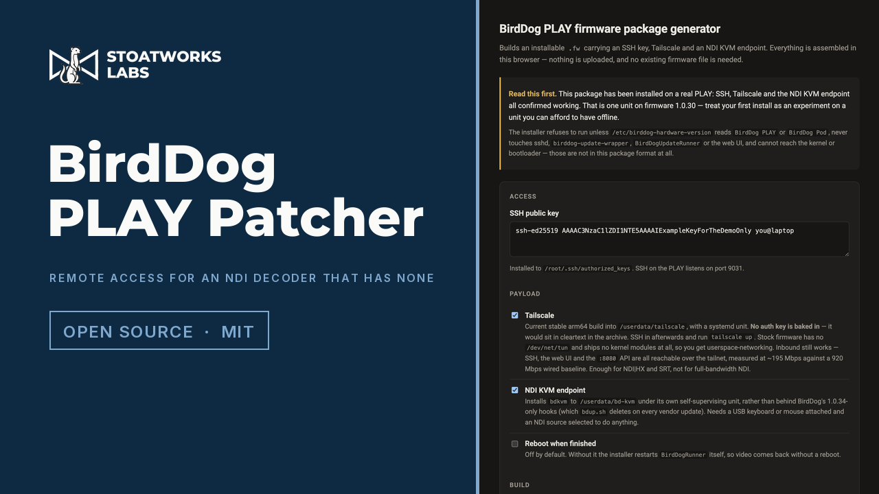 BirdDog PLAY Patcher — Remote access for an NDI decoder that has none