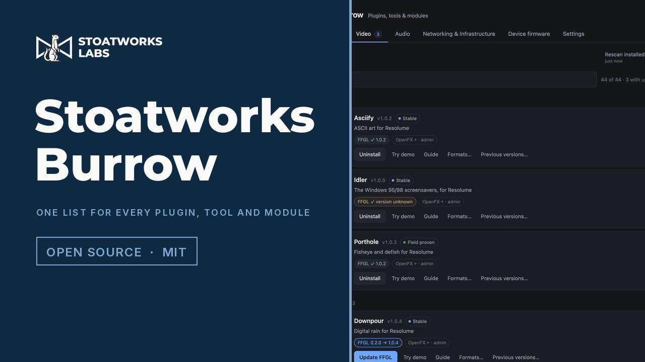 Stoatworks Burrow — One list for every plugin, tool and module